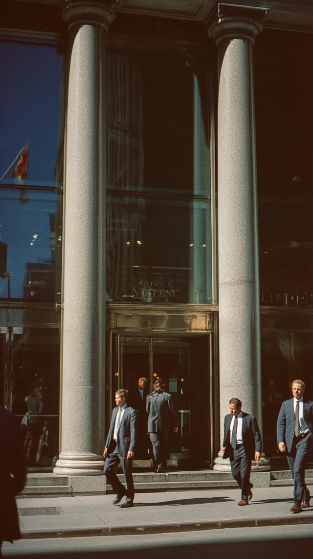Wall Street Scene 1994 Businessmen Entering Building