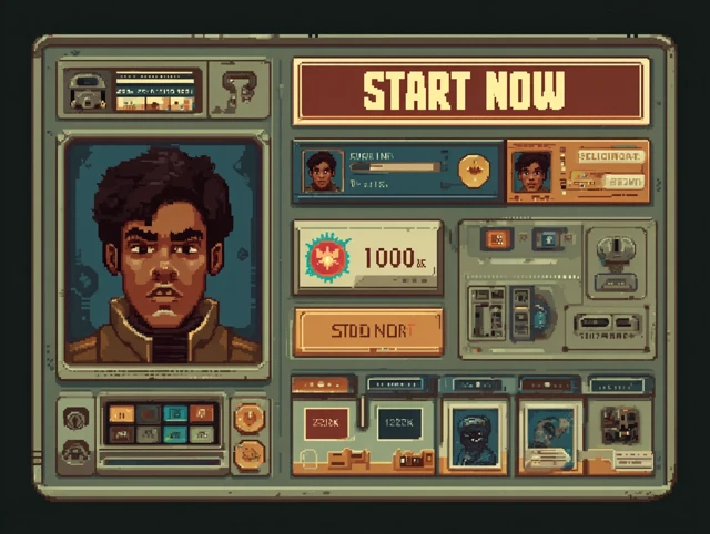 Retro Pixel Game Interface - Start Now! Star Wars Inspired
