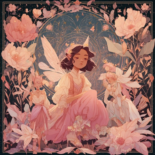 Fairy Girl in a Floral Garden Illustration