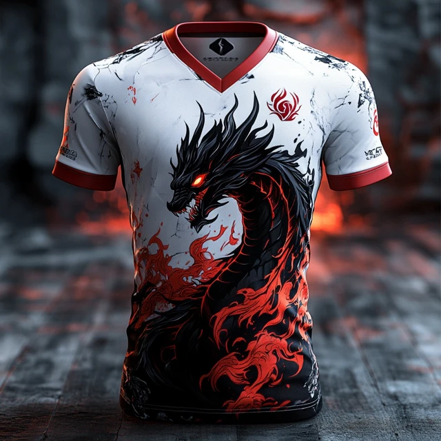 Dragon Sports Jersey 3D Design Red and Black