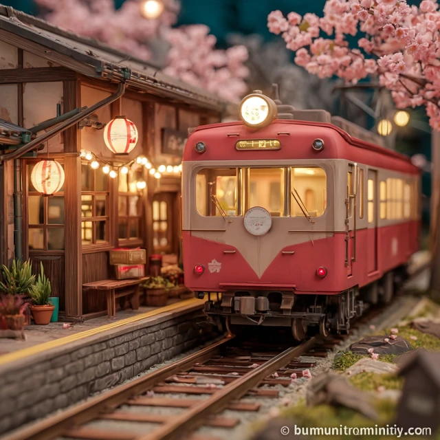 Sakura Train Spring Platform Scene Japan