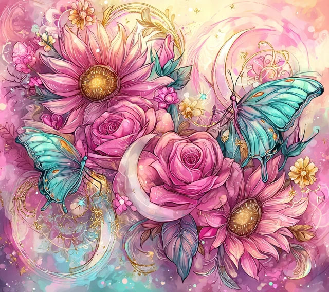 Pastel Butterfly Floral Fantasy Art