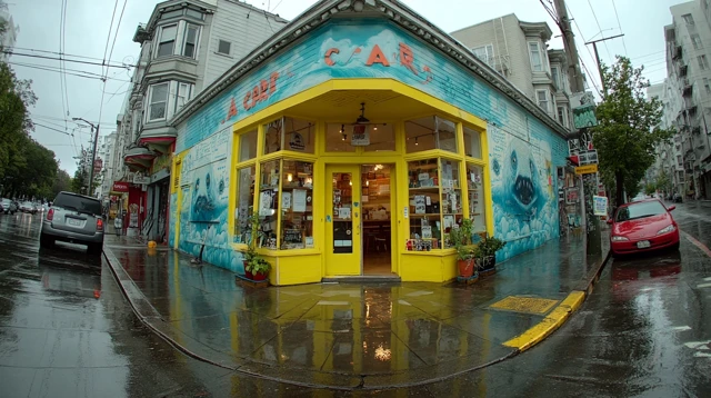 Haight Street Cafe Mural Rainy Day