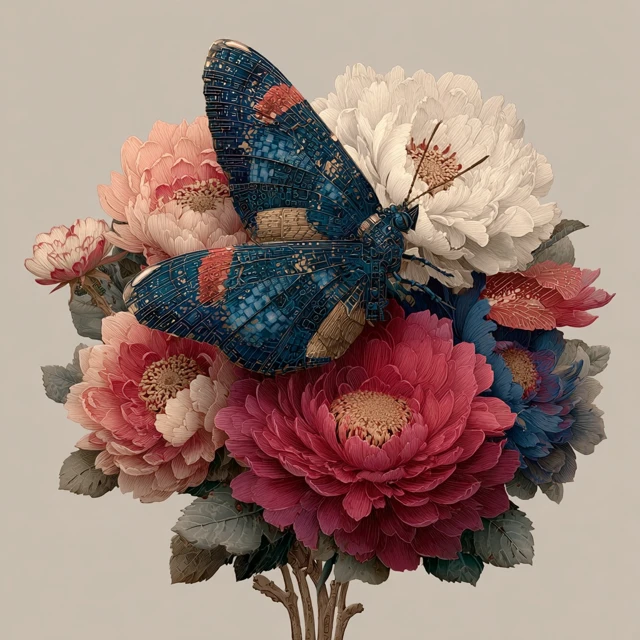 Butterflies Bouquet Cybernetic Futuristic Art