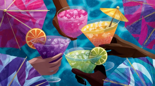 Tropical Cocktails Friends Clinking Drinks Poolside Summer