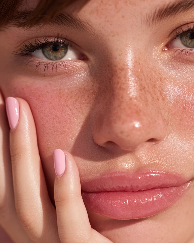 Dewy Skin Close Up Glossy Lips Natural Beauty
