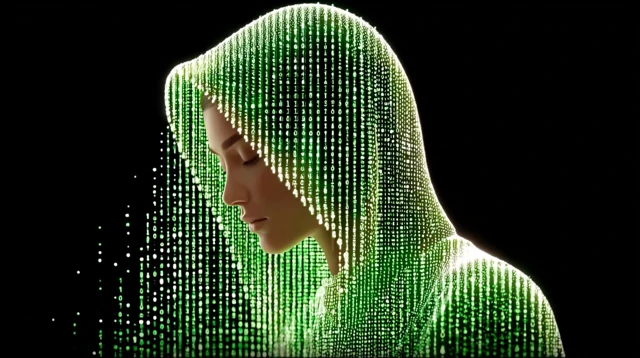 Woman in Binary Code Cyberpunk Editorial Photo