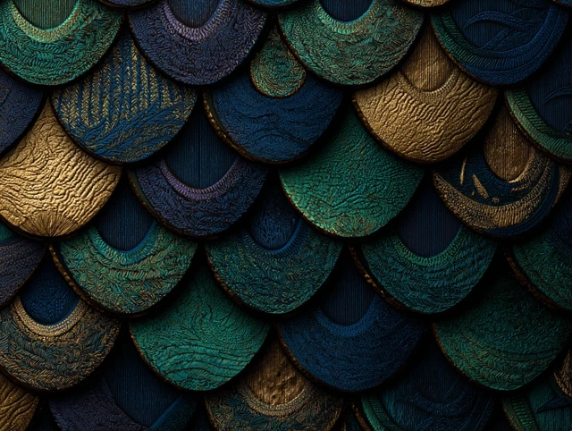 Dragon Scale Pattern Emerald Indigo Antique Gold Texture