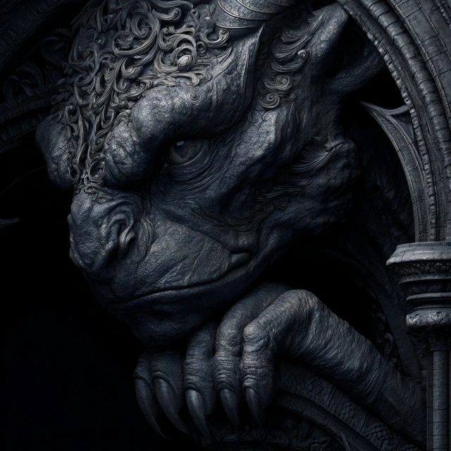Gargoyle Fantasy Art Gothic Architecture Black and Grey