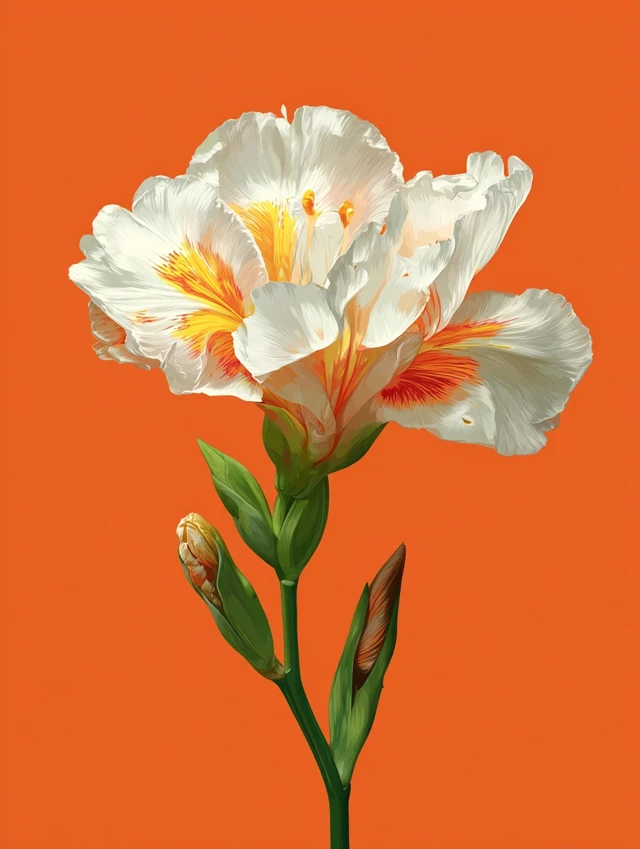 White Flowers on Orange Background PNG