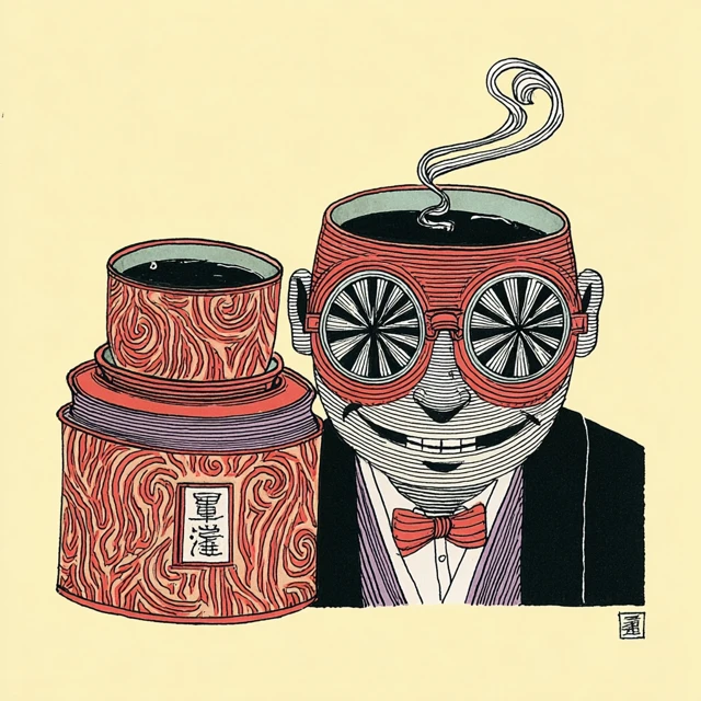 Tea Mascot Professor with Spinning Tea Bowls