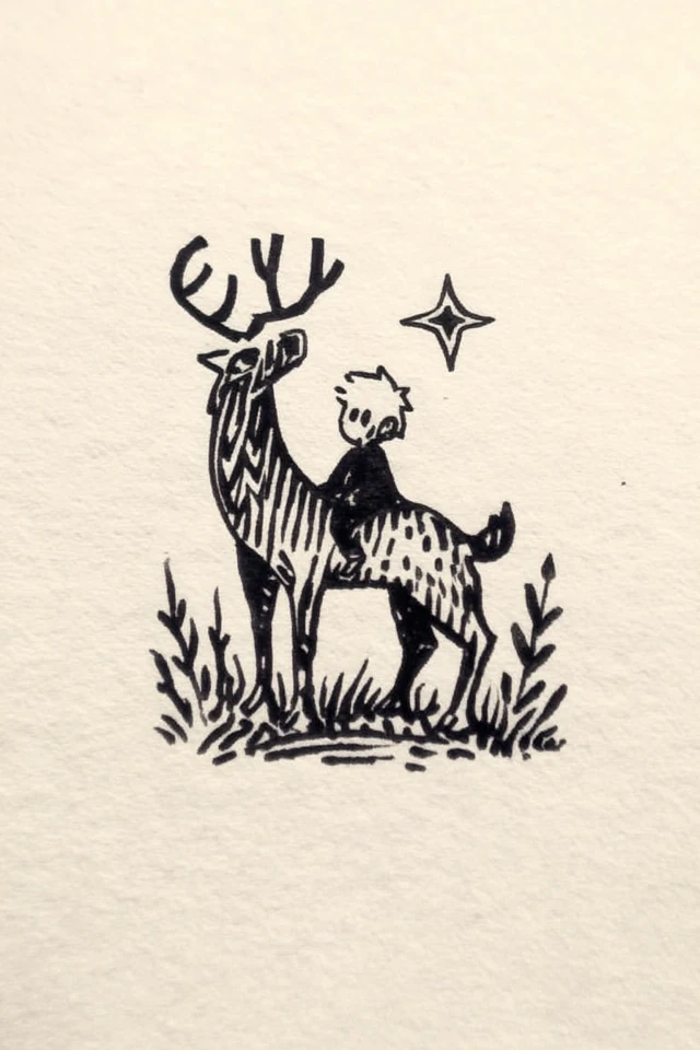 Boy on Deer Logo Illustration