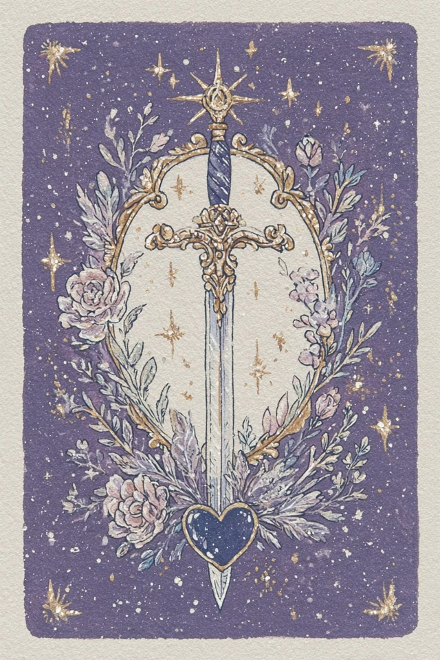 Tarot Card Illustration Swords Crown Heart