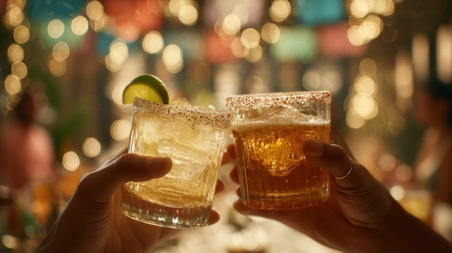 Cheers Tequila and Beer at a Bar Celebration
