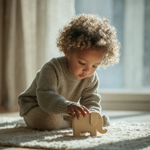 Child Playing with Wooden Toy Scandinavian Lifestyle