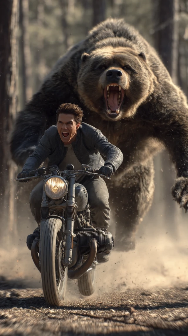 Tom Cruise Motorcycle Chase Grizzly Bear Forest Scene