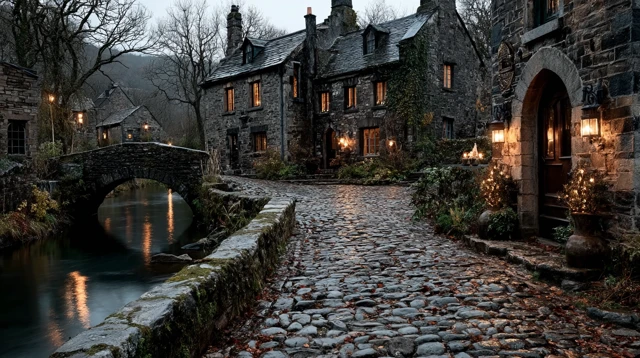 Victorian Fantasy Village Winter Scene Cinematic