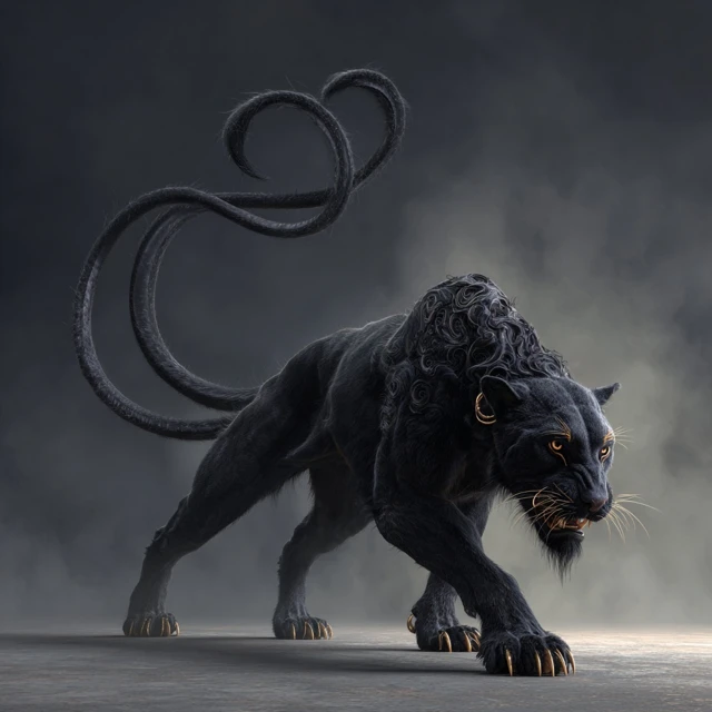 Fantasy Panther with Three Tails 3D Render