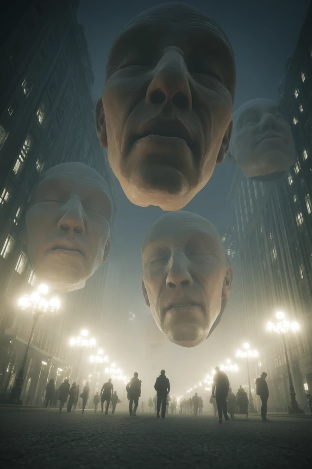 Surreal Parade in a Foggy City