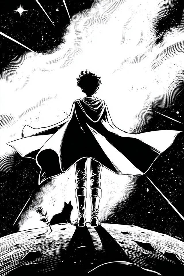 Little Prince in Space Retro Comic Illustration