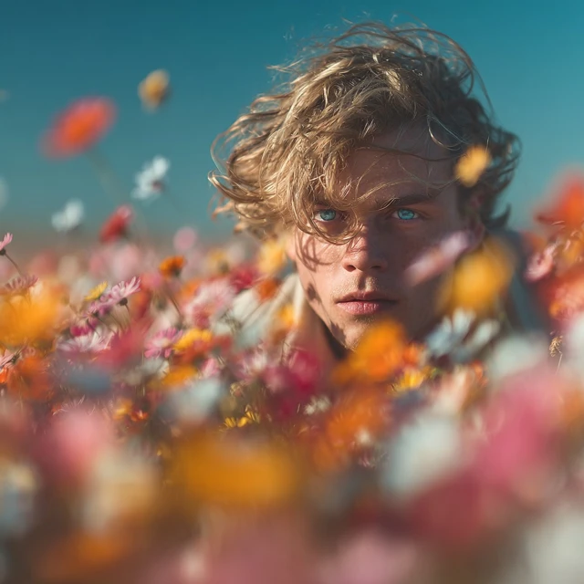 Male Model in Flower Field
