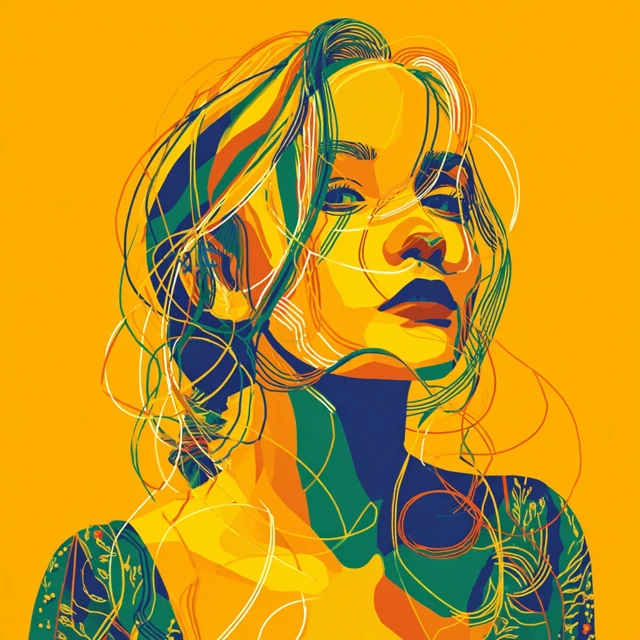 Abstract Portrait Bold Colors and Lines