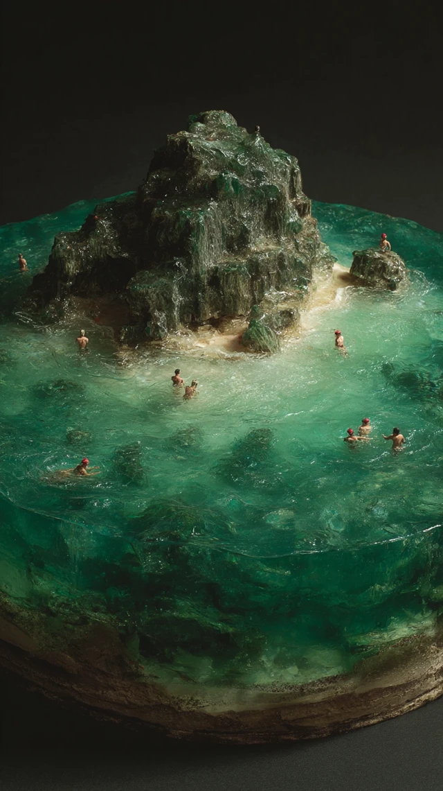 Miniature Island Diorama with Glass Sculptures