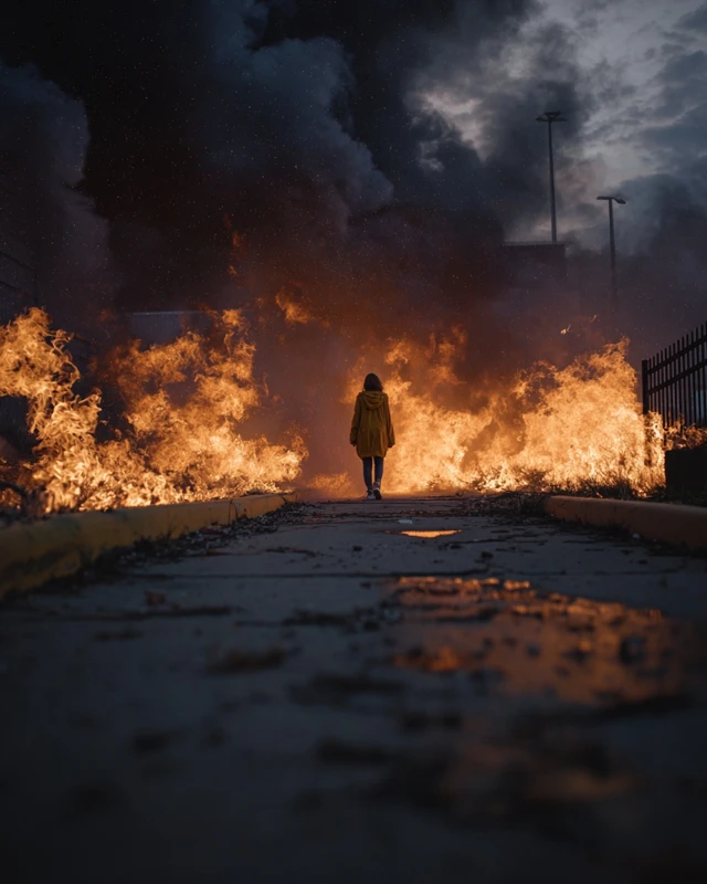 Walking Through Fire A Dramatic Photo