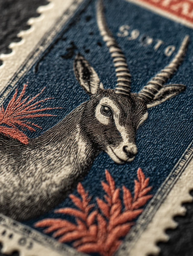 Antelope Postage Stamp Art - Retro Engraving