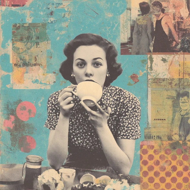 Caffeine Nostalgia Mixed Media Collage Art