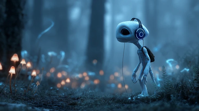 Pixar Alien in a Bioluminescent Forest