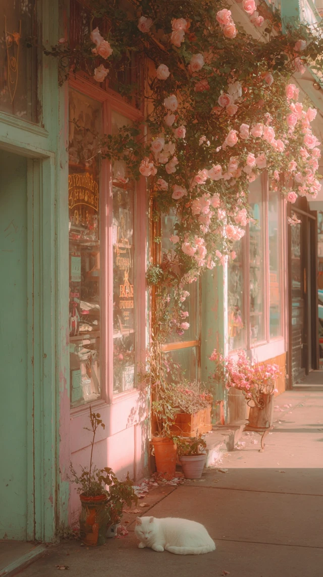 Vintage Cat Sleeping in City Storefront