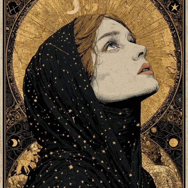 Mystical Tarot Card Woman Moon Stars Astrology Art
