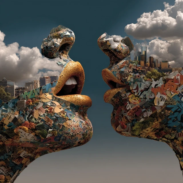 Collage Art Lips Blowing Bubbles Miniature Worlds