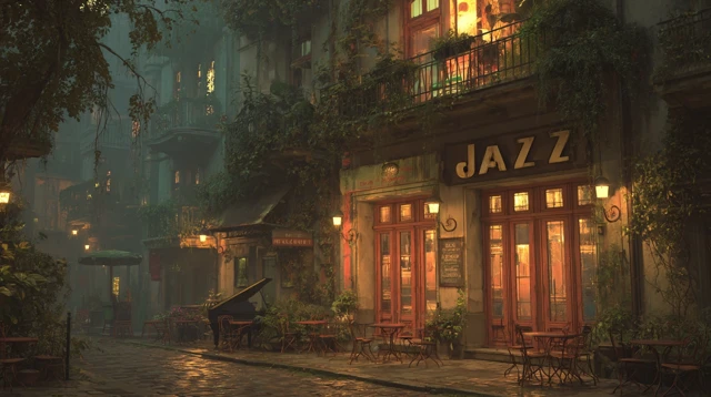 Vintage Jazz Bar Night Scene Cinematic Photography