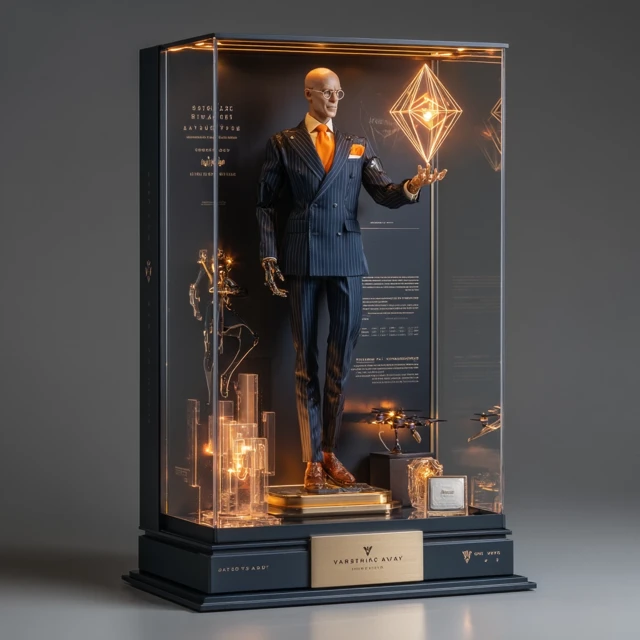 Luxury Action Figure: Futuristic Businessman in High-End Display