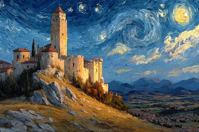 Castle Painting in Van Goghs Style