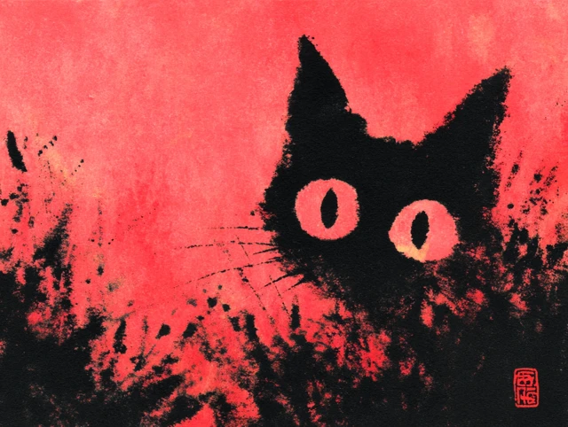 Cute Neko Cat Sumie Painting