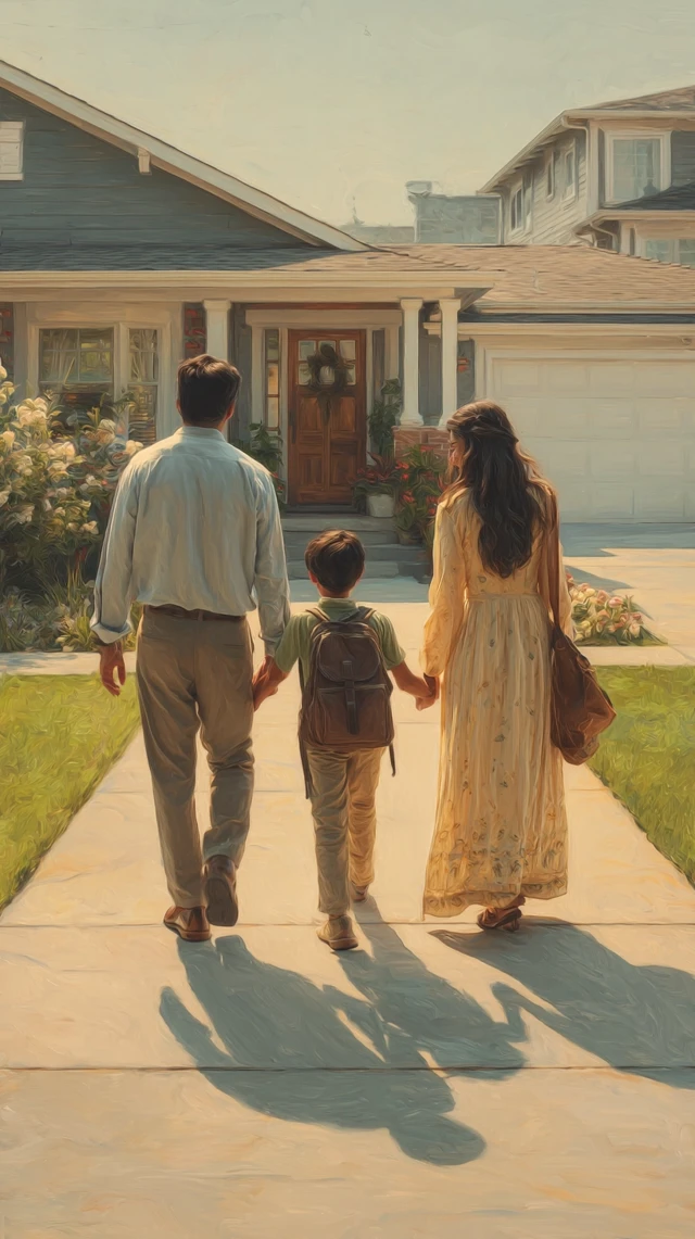 Family Walking Towards Home Painting