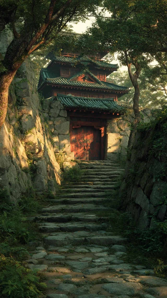 Japanese Castle Entrance Movie Poster Style