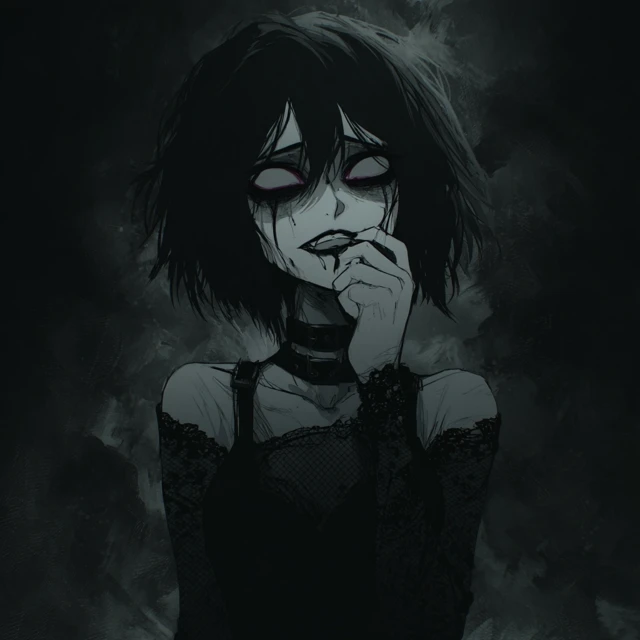 Dreadful Goth Anime Woman Suffering