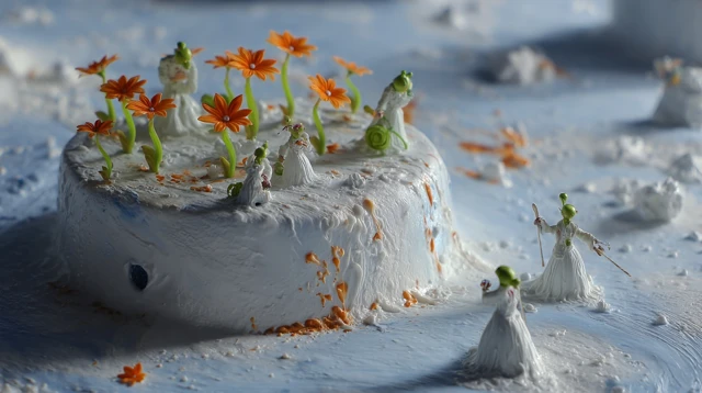 Dreamlike 3D Claymation World of Flowers and Figures
