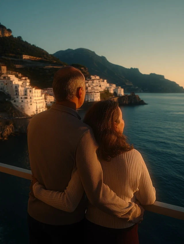 Amalfi Coast Sunset Couple Romantic Scene