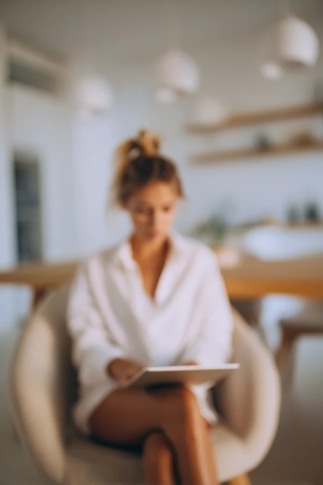 Relaxed Woman in Cozy Home Aesthetic Photo