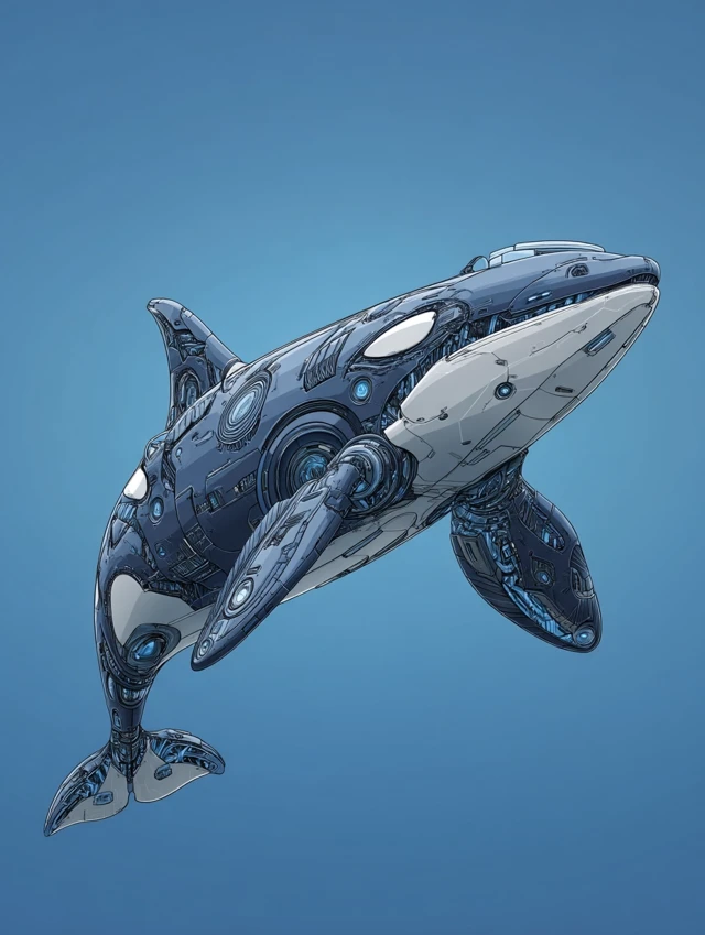 Futuristic Orca Illustration Meziers Ghibli Style