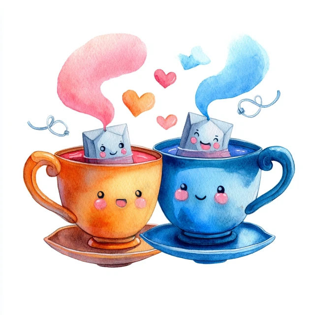 Cute Teacups Illustration: Cartoon Love and Tea Time
