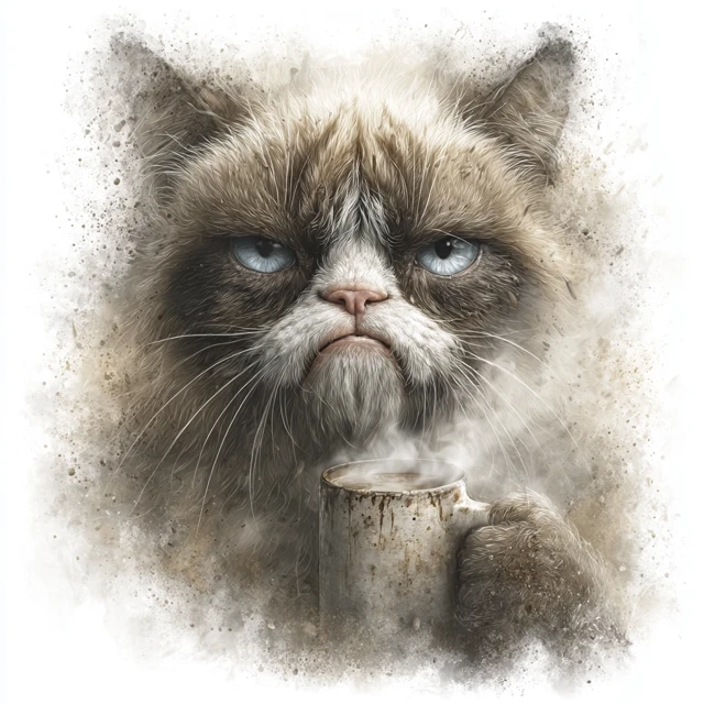 Grumpy Cat with Coffee Mug T-Shirt Design