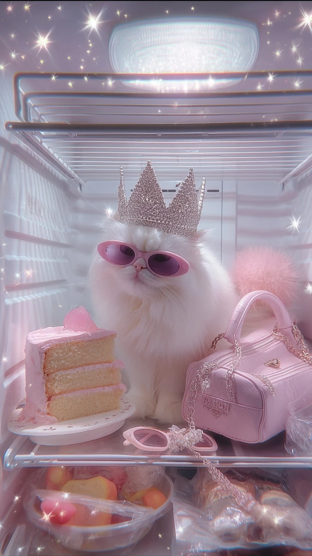 Kitty in Fridge with Crown and Prada