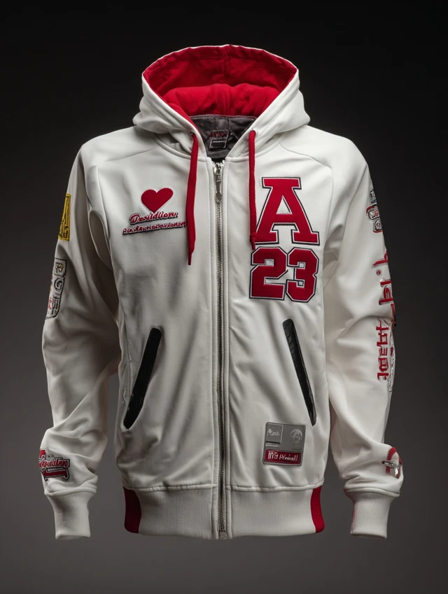 Mens Red and White Baseball Hoodie Jacket
