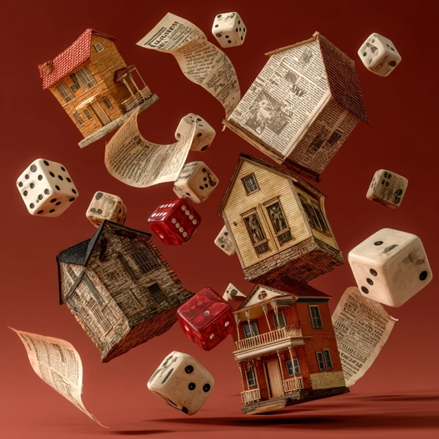 3D Dice and News in the Air Cartoon Scene